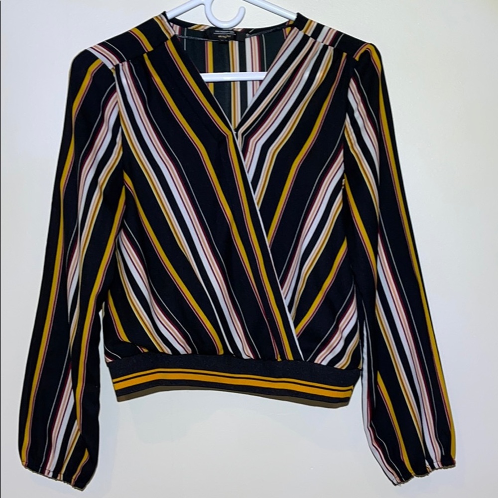 Striped Long Sleeve V-neck Blouse